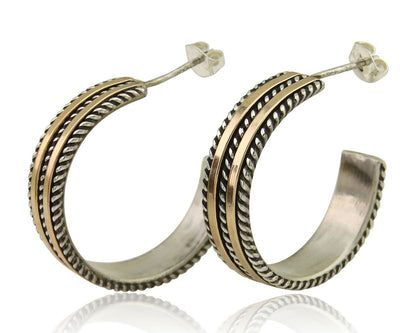 Navajo Earrings 925 Silver & Gold Handmade Artist Signed Tom Hawk C.80's