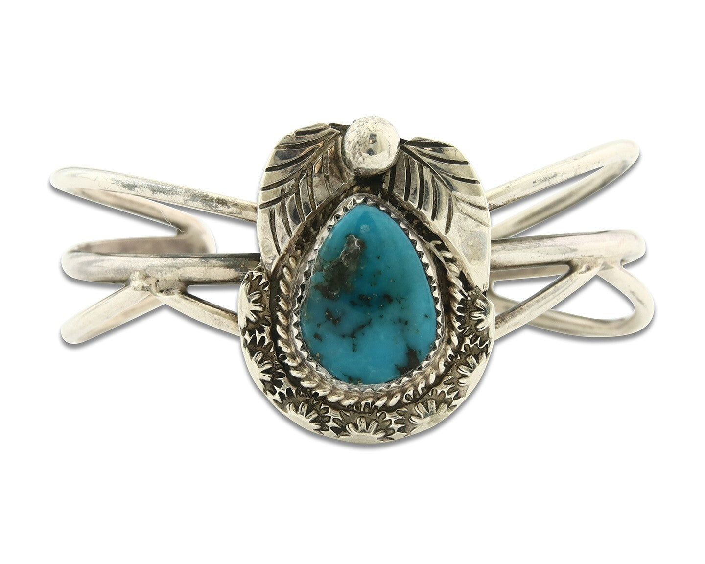 Vintage Navajo Bracelet 925 Silver Blue Turquoise Signed Kay Johnson