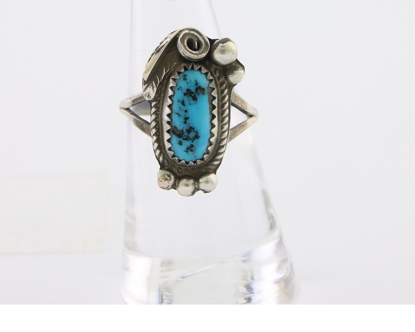 Navajo Ring 925 Silver Sleeping Beauty Turquoise Signed Justin Morris C.80's