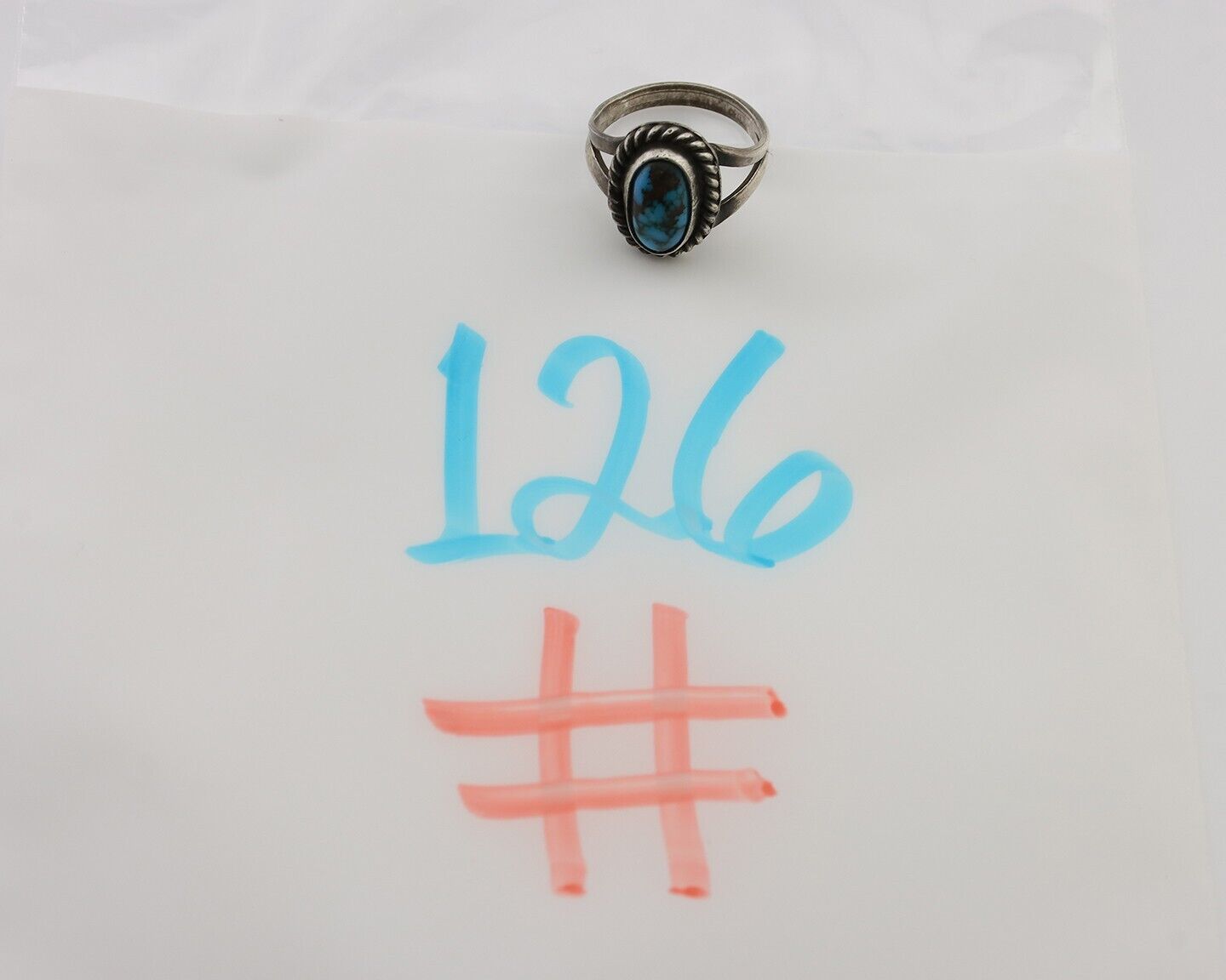 Navajo Ring 925 Silver Kingman Turquoise Native American Artist C.80's