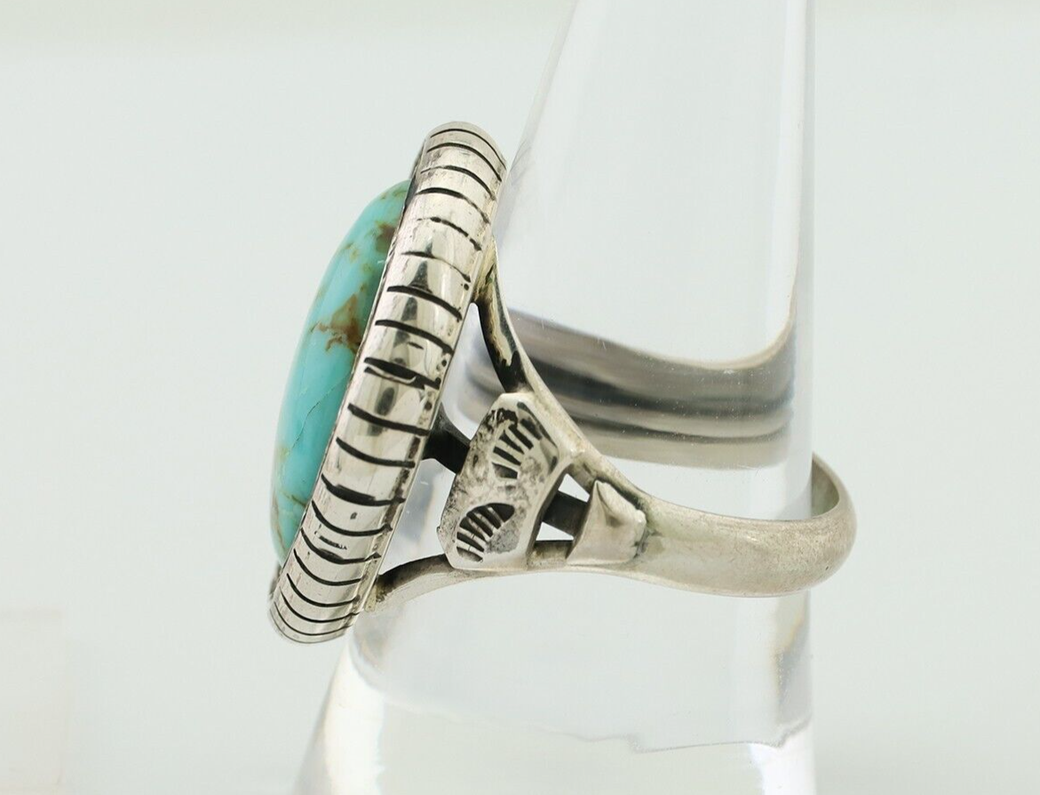 Navajo Handmade Ring 925 Silver Natural Turquoise Signed M Montoya C.80's