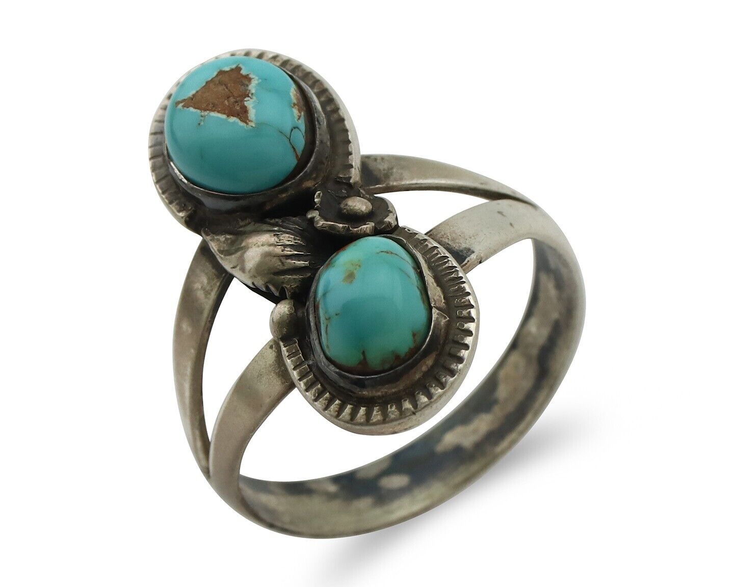 Navajo Ring 925 Silver Natural AAA Blue Turquoise Artist Signed Tom Willeto C80s
