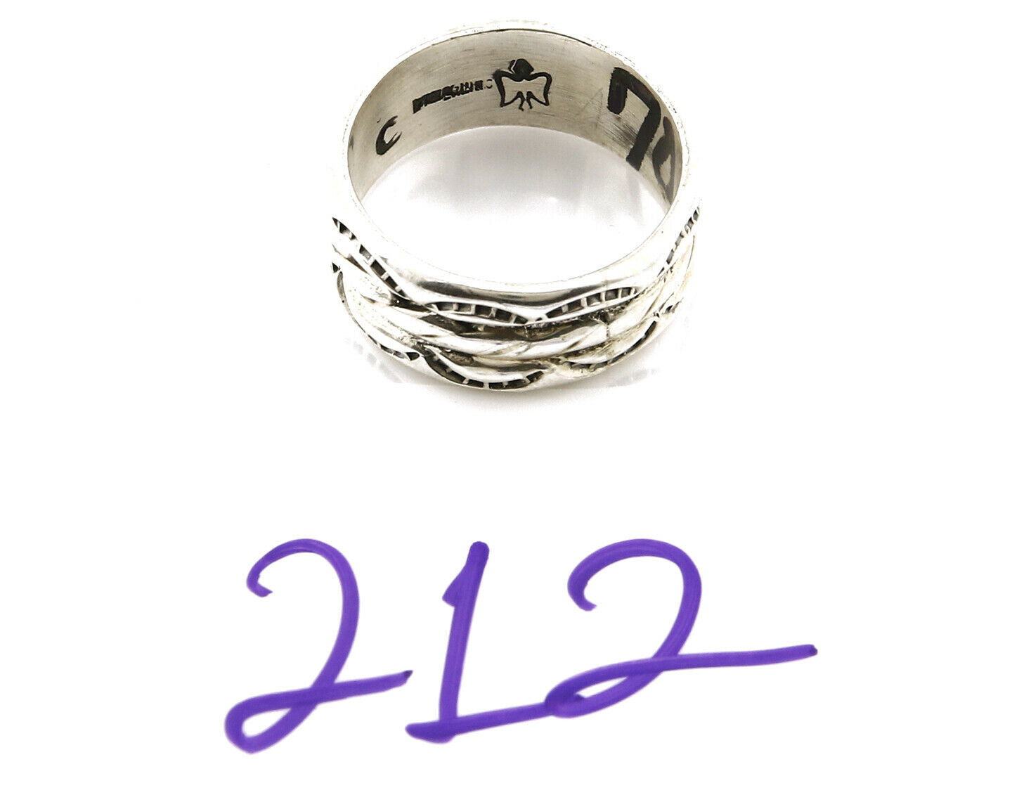Navajo Ring .925 Silver Handmade Hand Stamped 3 Row Rope Band C.1980s Size 9.25