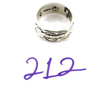 Navajo Ring .925 Silver Handmade Hand Stamped 3 Row Rope Band C.1980s Size 9.25