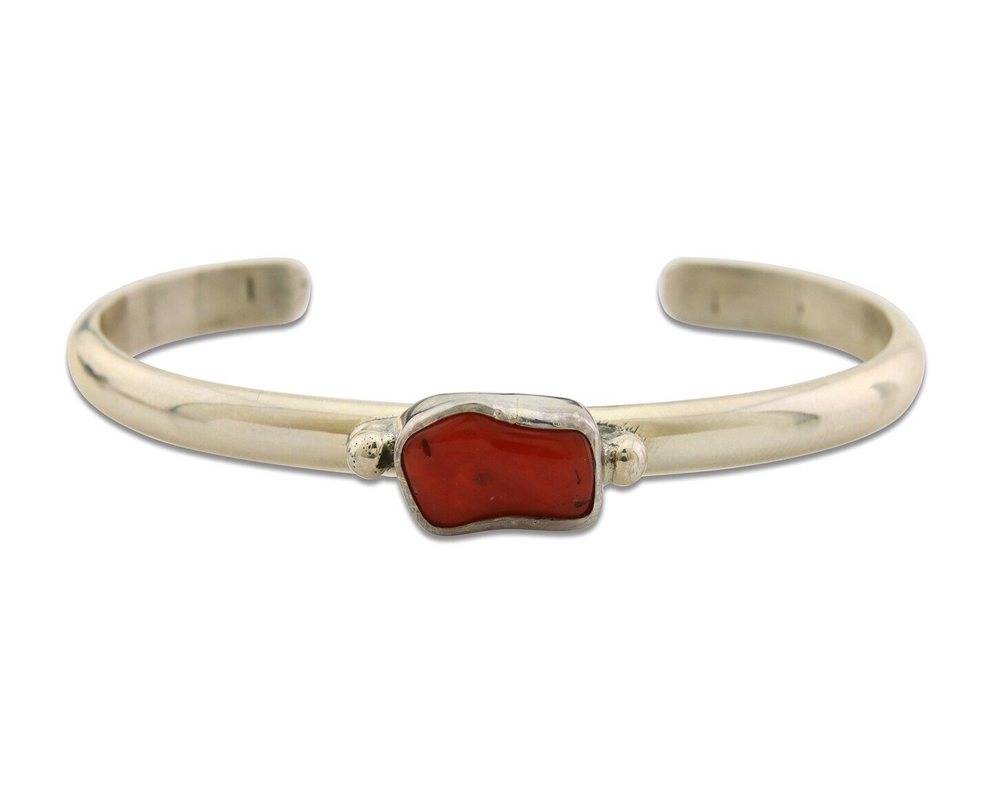 Navajo Bracelet .925 Silver Mediterranean Red Coral Cuff Native Artist C.80's