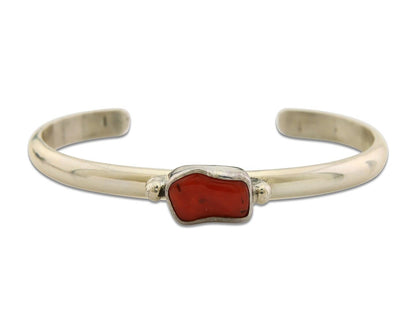 Navajo Bracelet .925 Silver Mediterranean Red Coral Cuff Native Artist C.80's