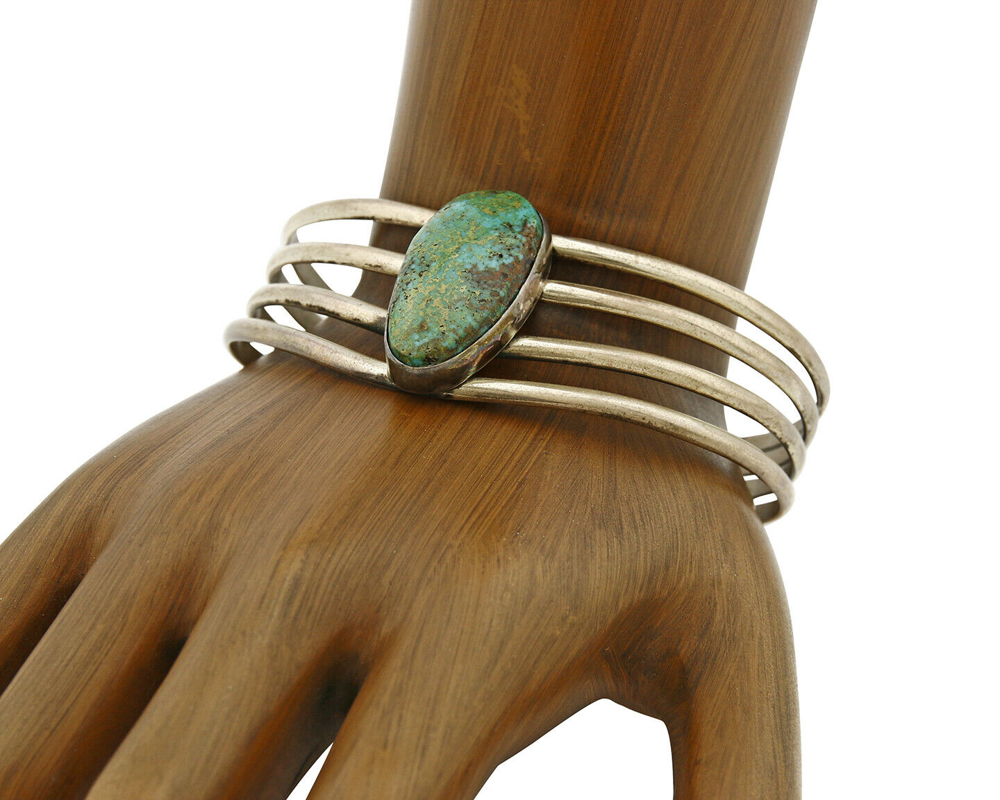 Navajo Handmade 4 Row .925 Silver Natural Turquoise Cuff Bracelet
