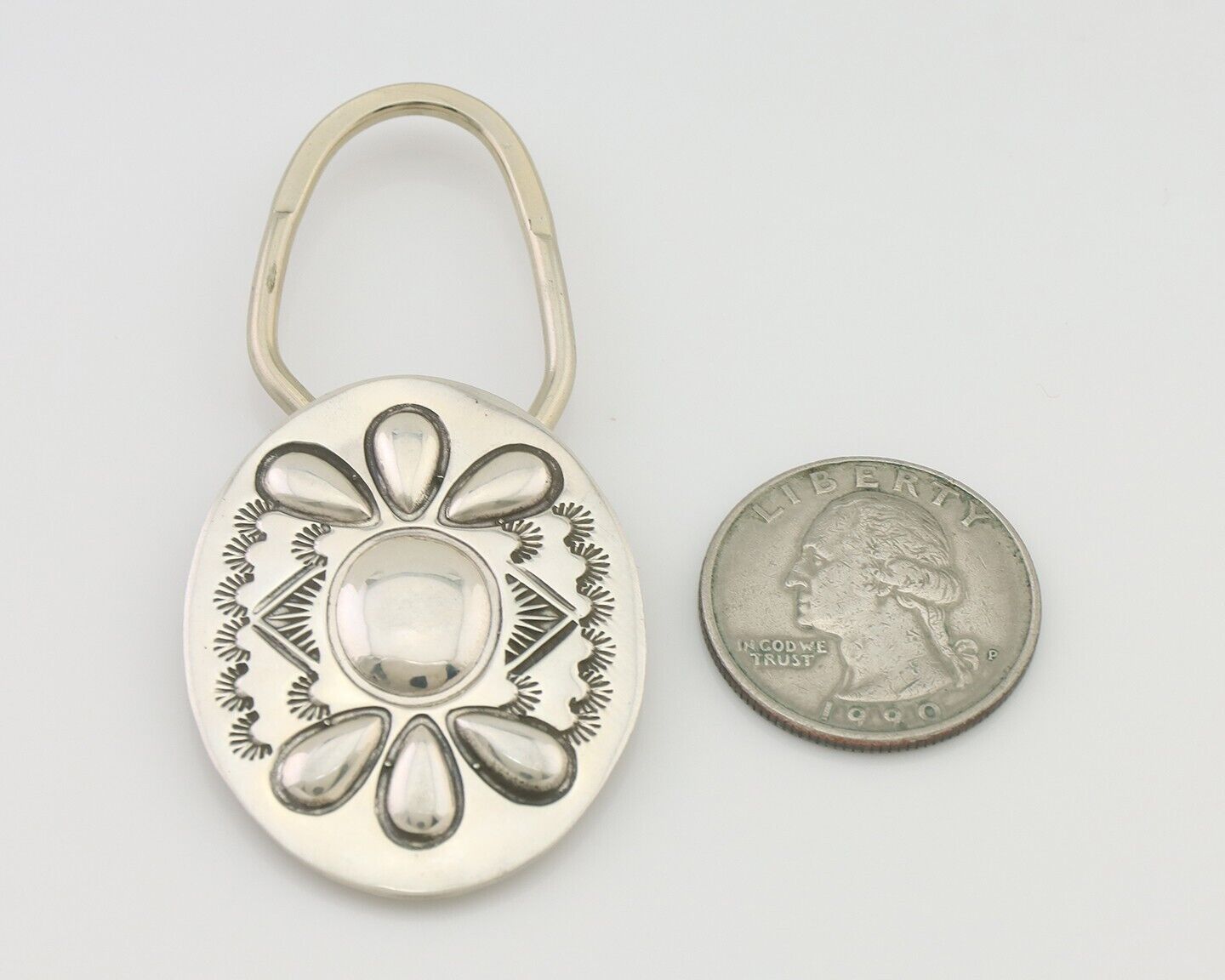 Navajo Hand Stamped Key Chain .925 Silver Handmade Native American Artist C.80's