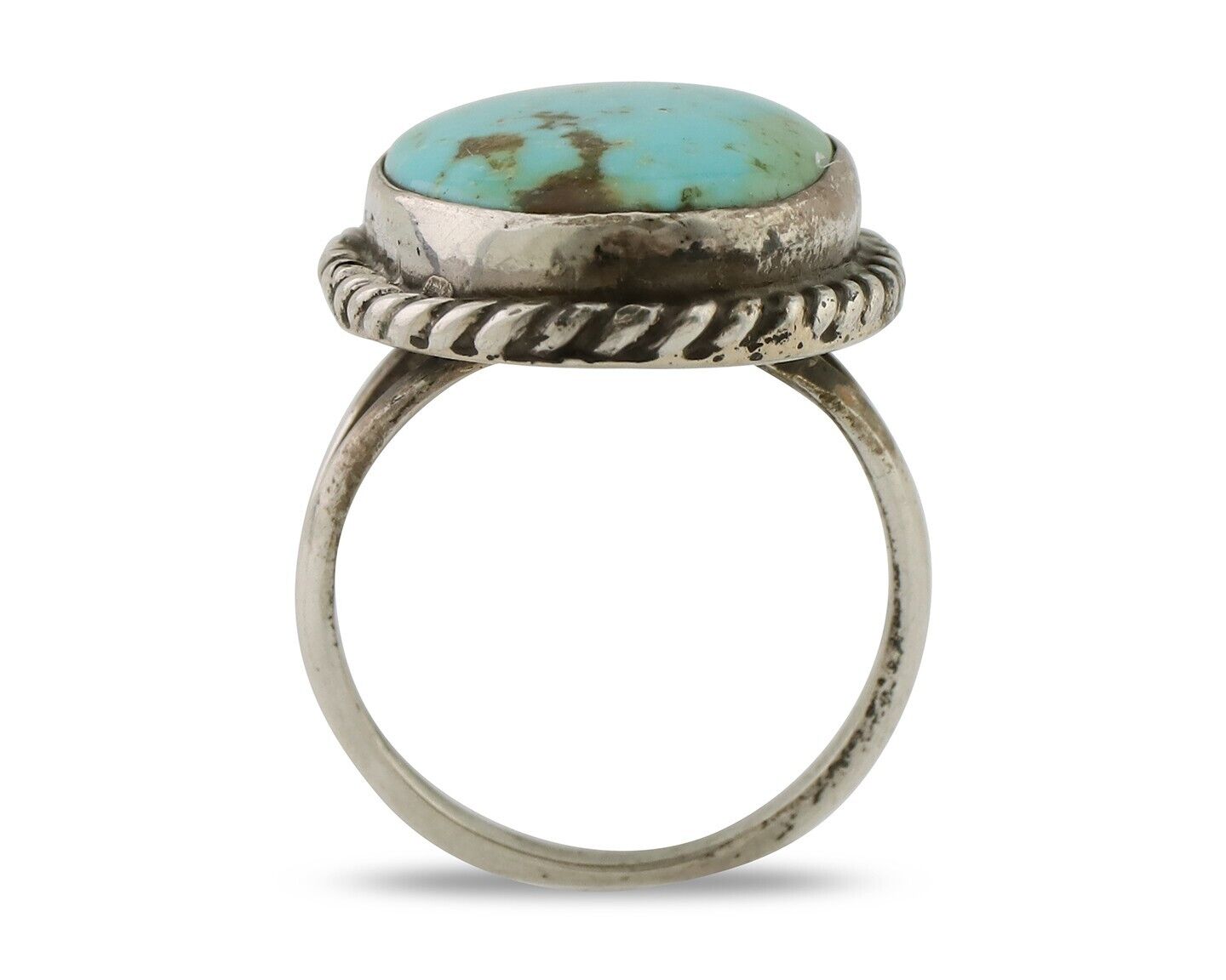 Navajo Ring 925 Silver Kingman Turquoise Native American Artist C.80's