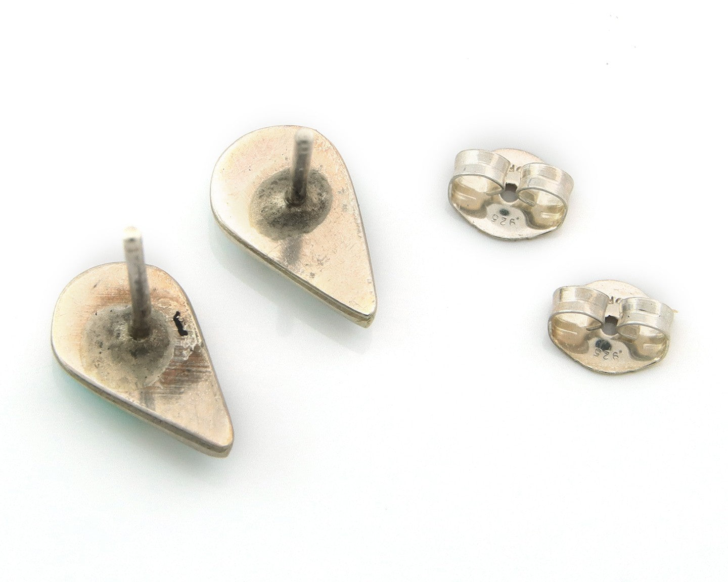 Navajo Earrings Sterling Silver Inlaid Turquoise & MOP Vintage Handmade