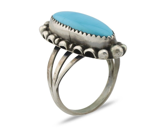 Navajo Ring .925 Silver Sleeping Beauty Turquoise Signed SkyStone Creations C80s