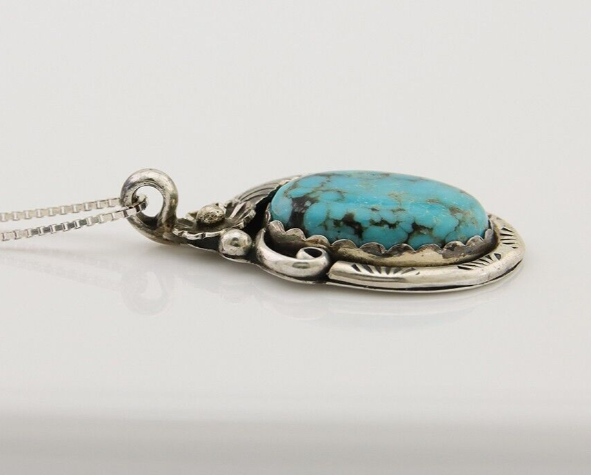 Navajo Necklace 925 Silver Natural Spiderweb Turquoise Native Artist C.80's
