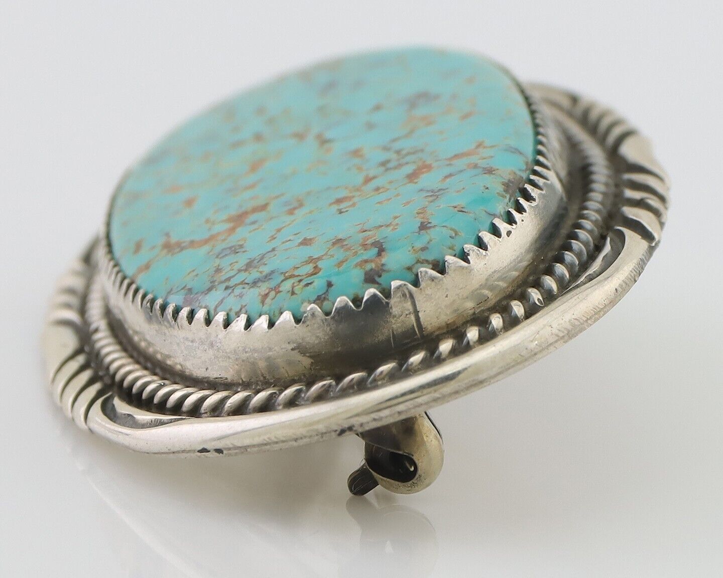 Navajo Pin Pendant 925 Silver Natural Spiderweb Turquoise Signed S C.80's
