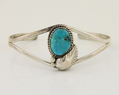 Navajo Hand Stamped Cuff Bracelet Turquoise 925 Silver Native American Artist