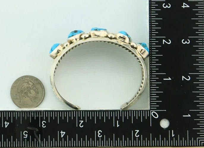 Navajo Cuff Bracelet 925 Sterling Silver Turquoise Handmade Vintage Signed JR