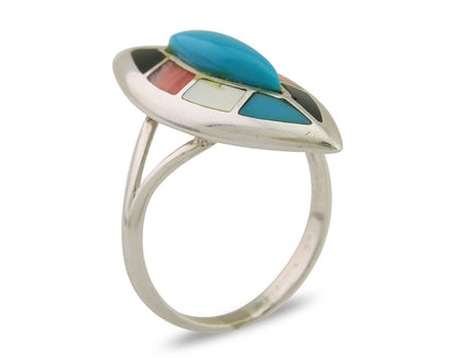 Navajo Ring 925 Silver Turquoise Shell Onyx Spiney Oyster Native Artist C80's