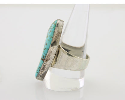 Men Navajo Ring 925 Silver Large Natural Turquoise Signed M Montoya C.80's