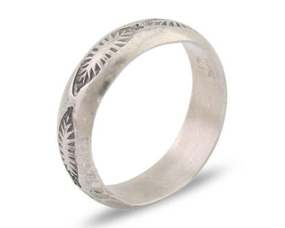 Navajo Hand Stamped Band 925 Silver 6.0 mm Signed Larry Chavez Size 9.25 C.80's