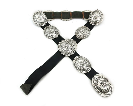 Navajo Concho Belt Sterling Silver Handmade Vintage Signed Suzie James