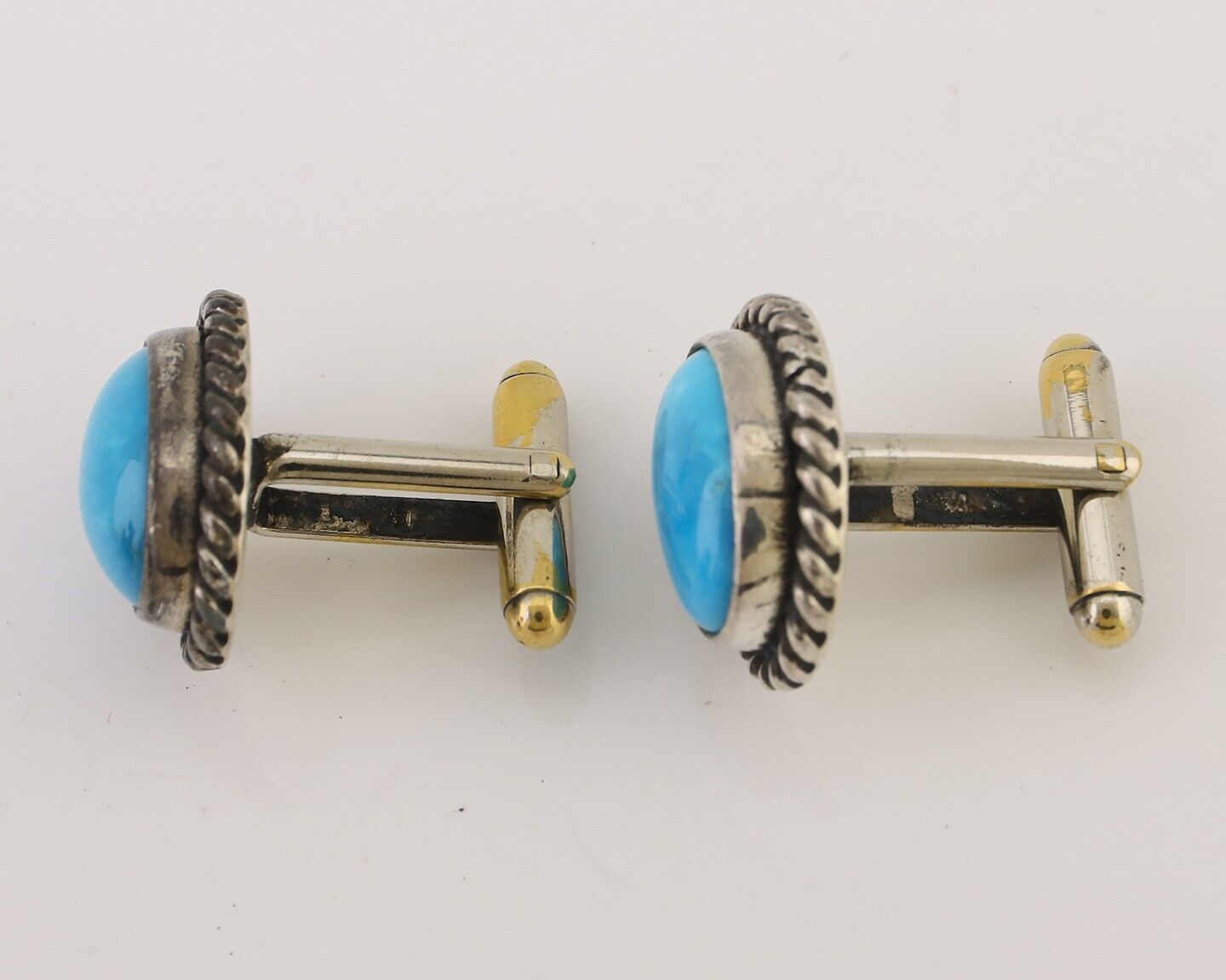 Navajo Cufflinks 925 Silver Native American Natural Turquoise C.80's