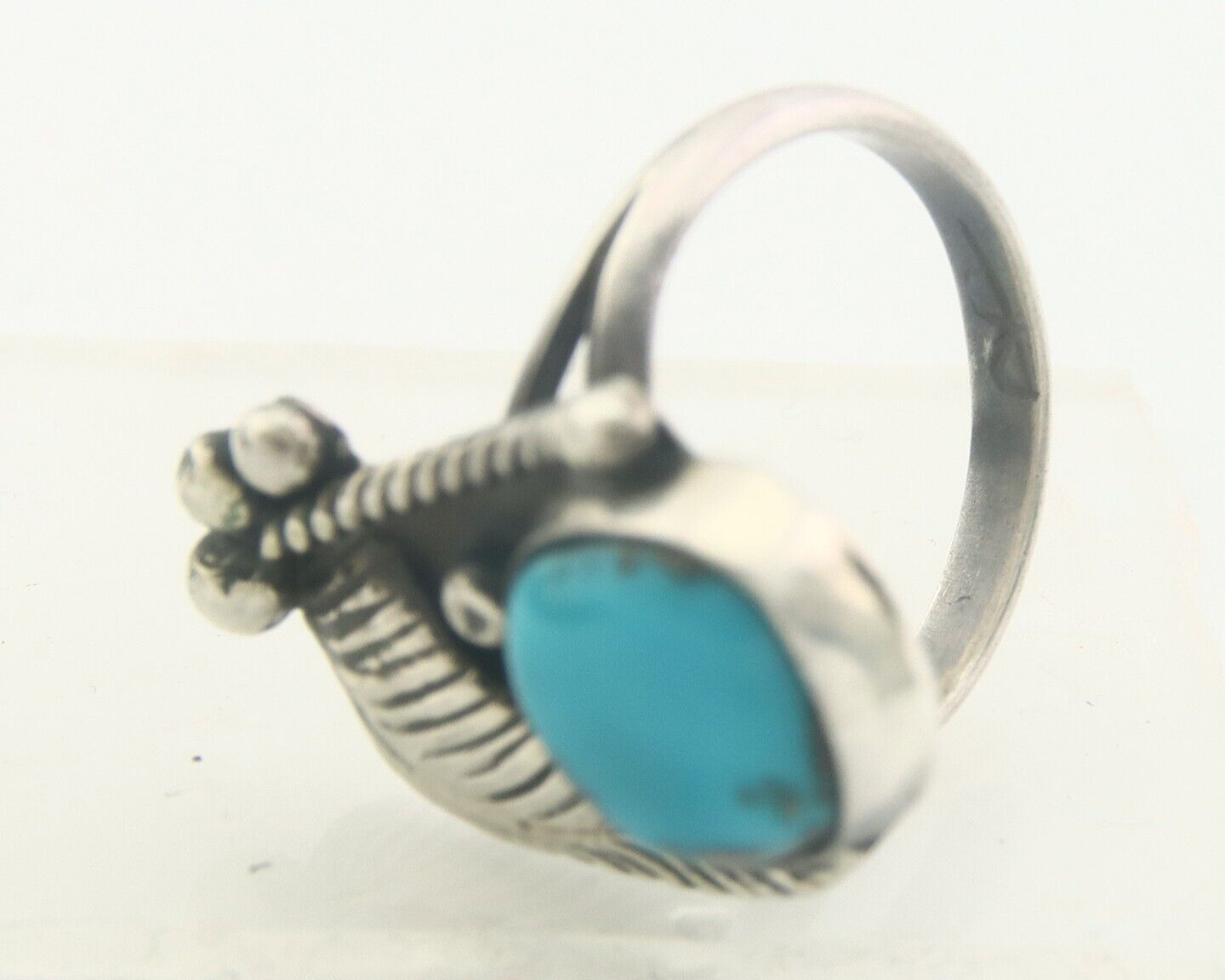 Navajo Ring 925 Sterling Turquoise Handmade Signed Big B C.80's Size 6.75