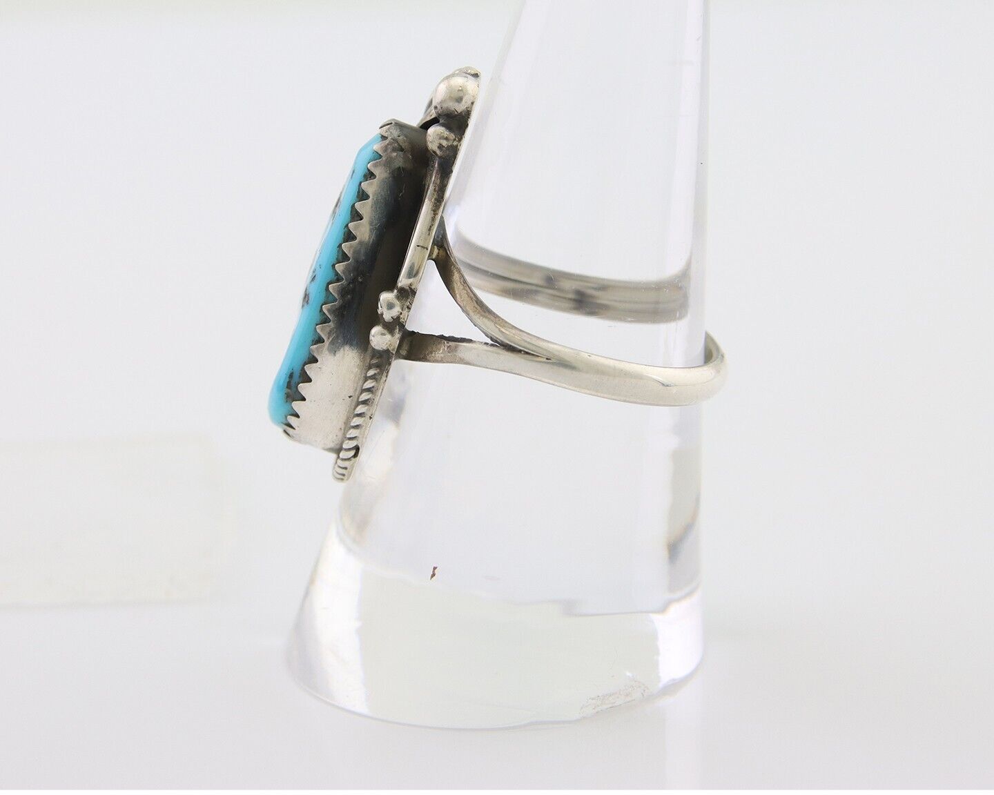 Navajo Ring 925 Silver Sleeping Beauty Turquoise Signed Justin Morris C.80's