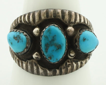 Zuni Ring .925 Silver Natural Sleeping Beauty Turquoise Native Artist C.80's