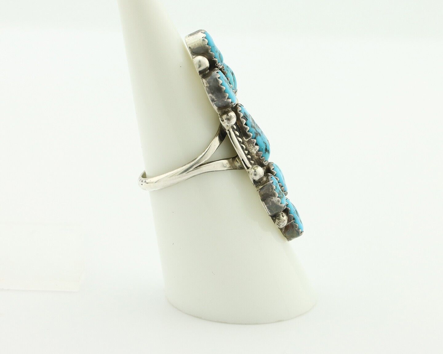 Navajo Ring .925 Silver Blue Morenci Turquoise Artist Signed IHMJ & MT C.80's
