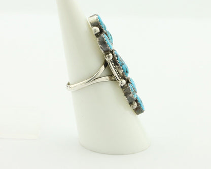 Navajo Ring .925 Silver Blue Morenci Turquoise Artist Signed IHMJ & MT C.80's