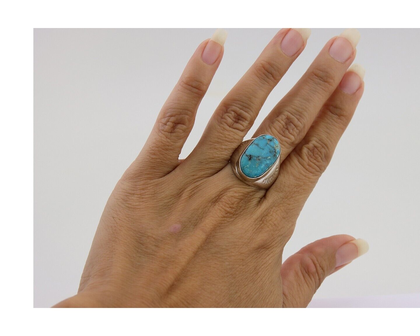 Navajo Handmade Ring 925 Silver Natural Mined Turquoise Artist C.80's