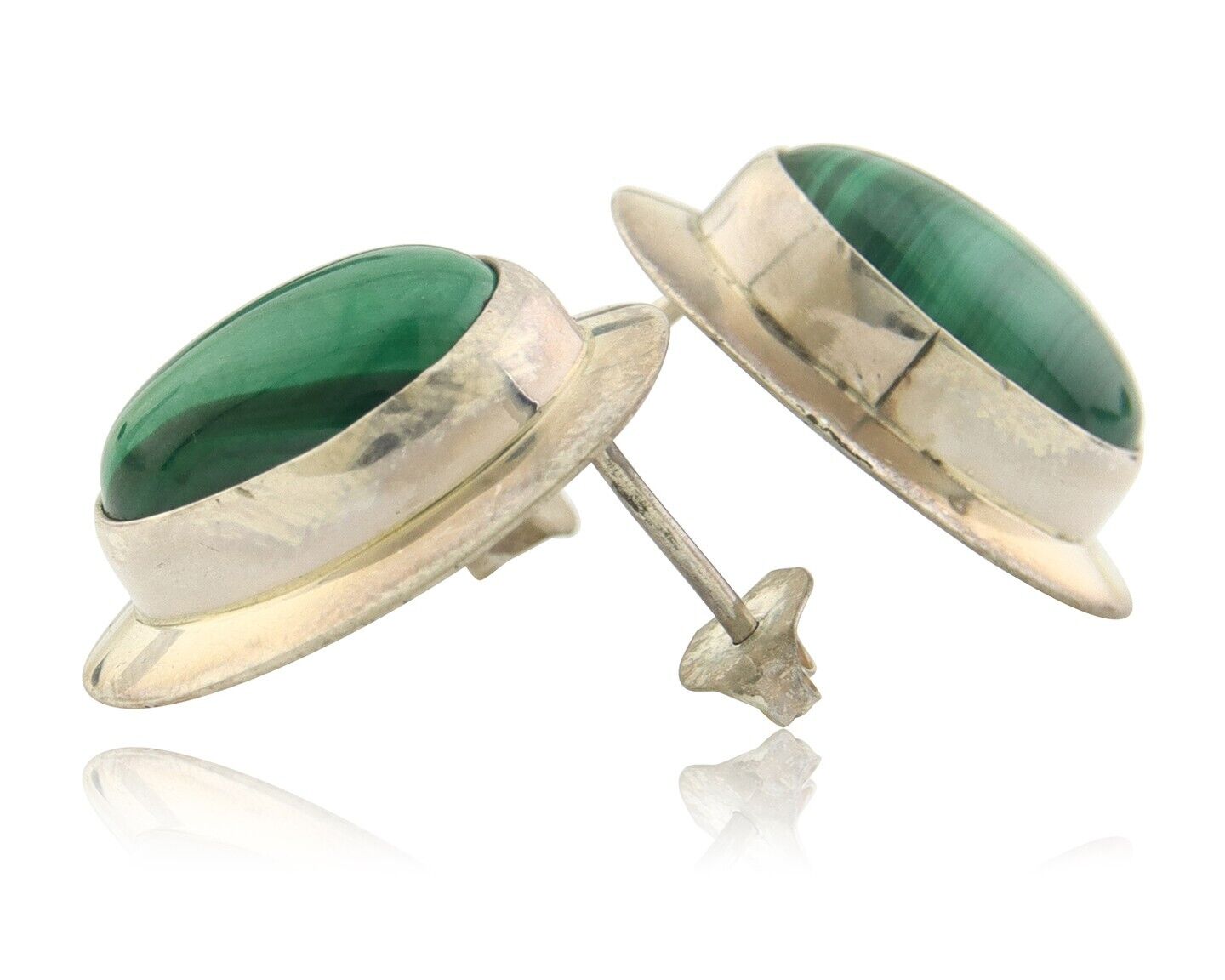 Navajo Earrings 925 Silver Natural Malachite Native American Artist C.80's