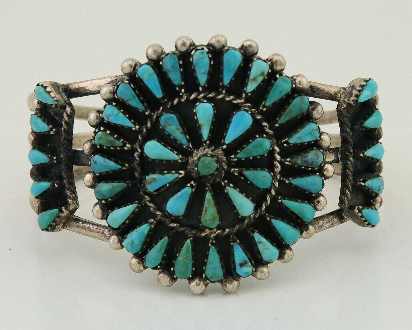 Navajo Bracelet 925 Silver Natural Blue Turquoise Native American Artist C.80's