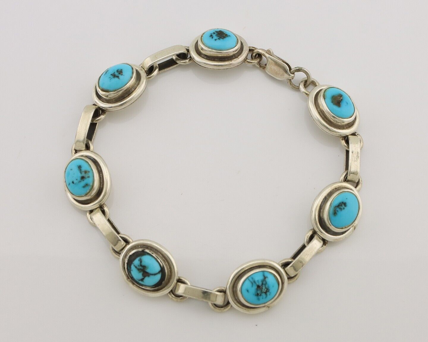 Navajo Link Bracelet 925 Silver Sleeping Beauty Turquoise Native American C80s