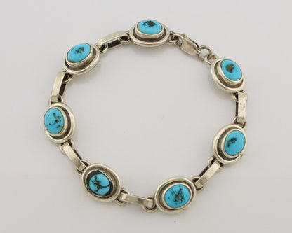 Navajo Link Bracelet 925 Silver Sleeping Beauty Turquoise Native American C80s