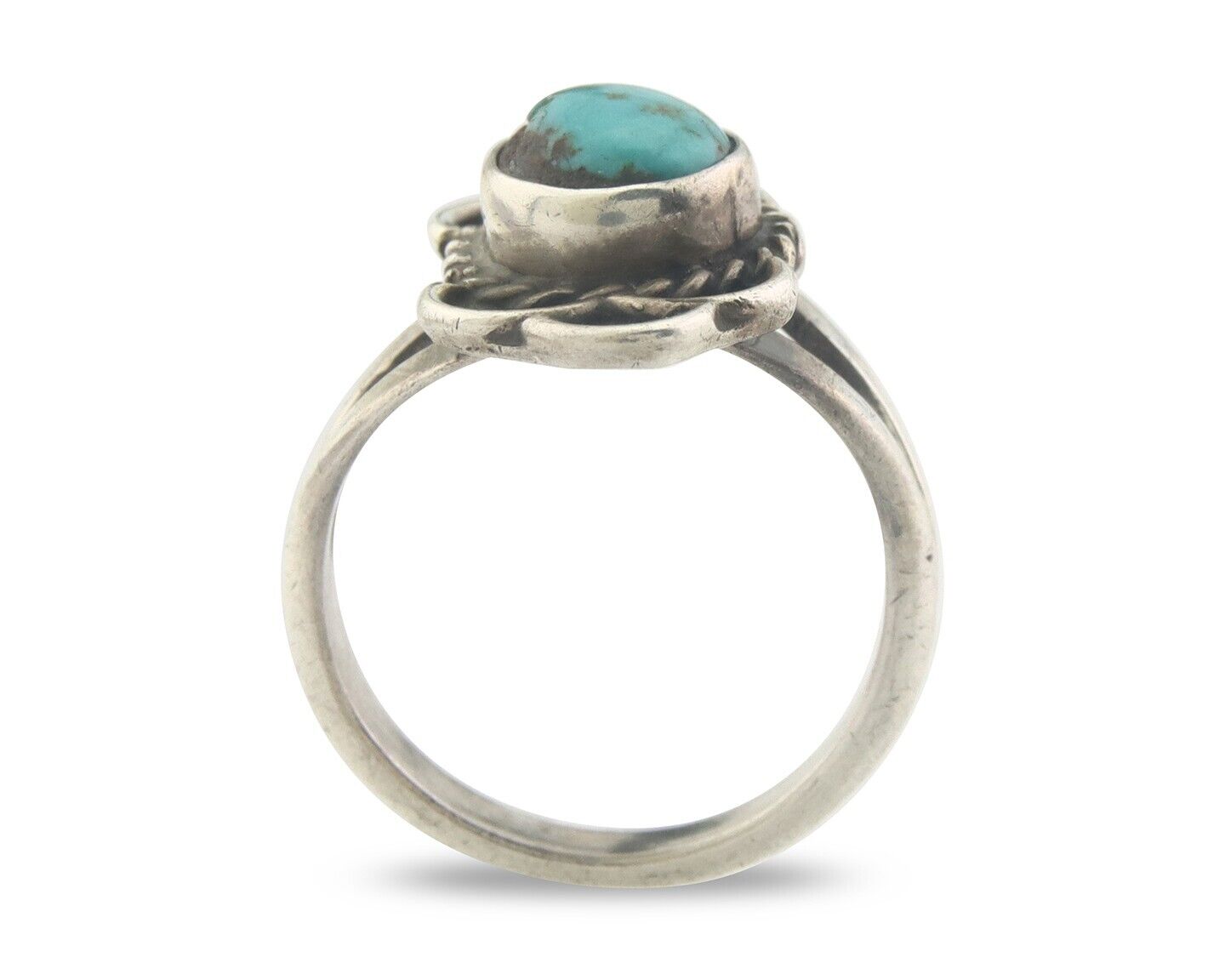 Navajo Ring 925 Sterling Natural Turquoise Native Artist C.80's Size 6.25