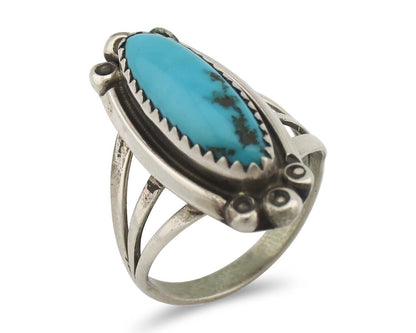 Navajo Ring .925 Silver Sleeping Beauty Turquoise Signed SkyStone Creations C80s
