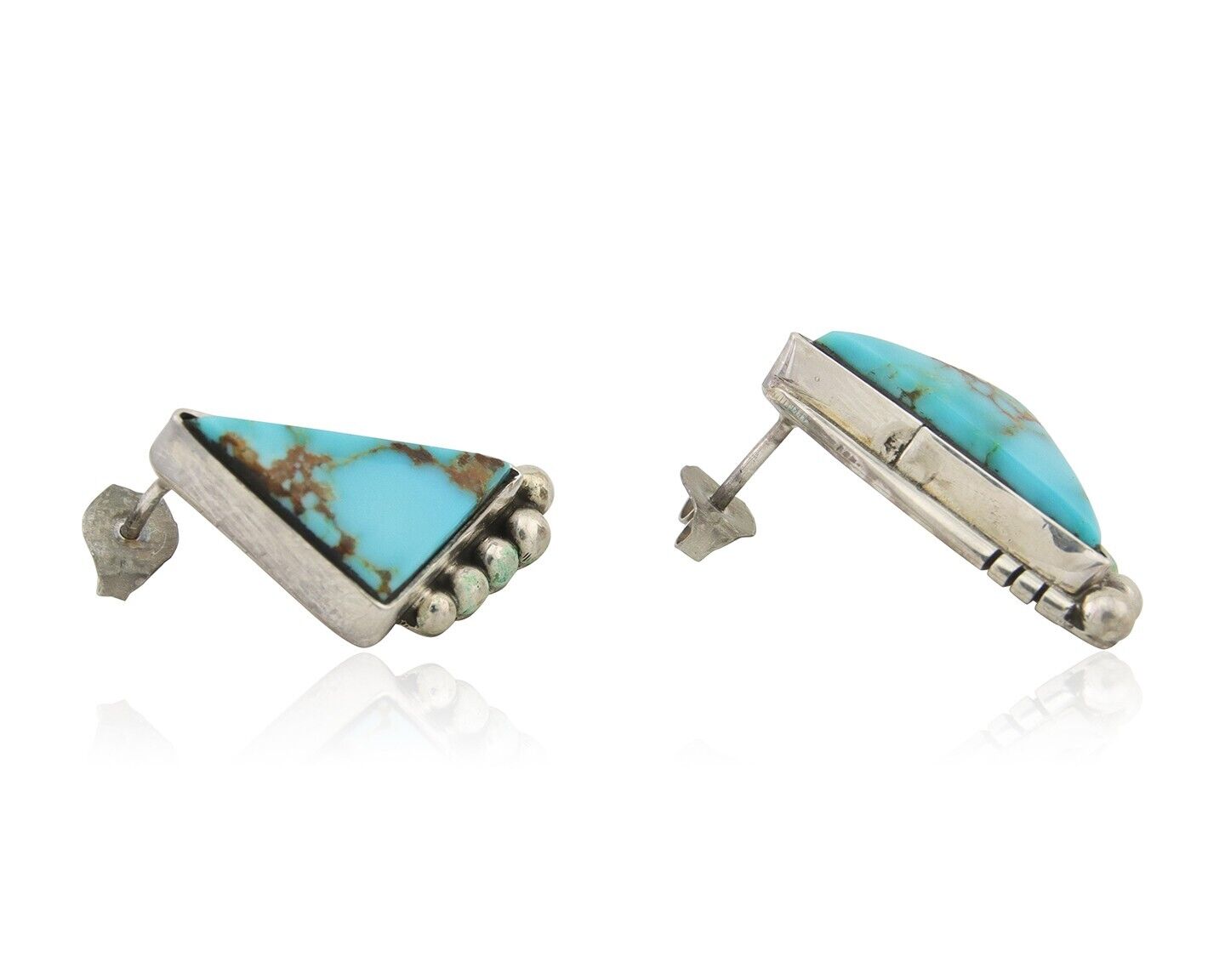 Navajo Dangle Earrings 925 Silver Natural Turquoise Signed Wilson Padilla C.80's