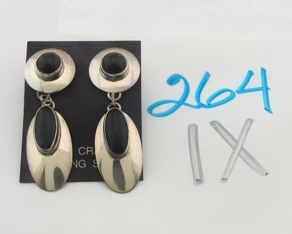 Navajo Earrings Sterling Silver Natural Onyx Dangle Vintage Handmade