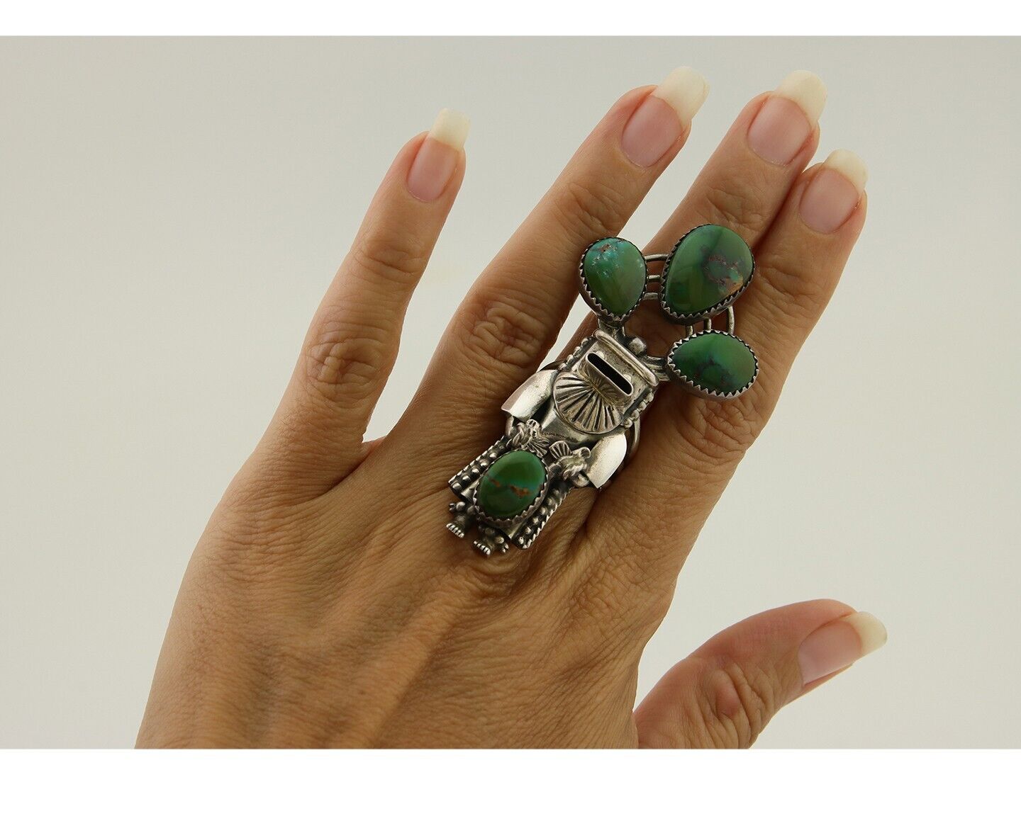 Navajo Kachina Ring 925 Silver Royston Turquoise Signed Broken Arrow C.80's