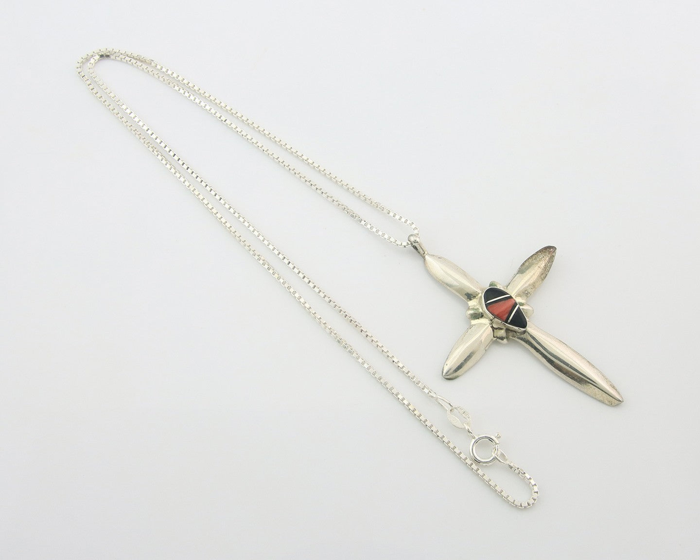 Navajo Cross Necklace Sterling Silver Authentic Natural Gemstones Signed M