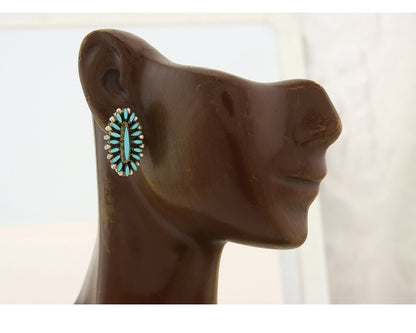 Zuni Concho Earrings 925 Silver Natural Turquoise Artist Signed LP C.80's