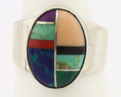 Zuni Inlaid Ring 925 Silver Mixed Natural Gemstones Native American Artist C.80s