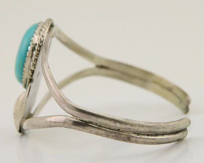 Navajo Hand Stamped Cuff Bracelet Turquoise 925 Silver Native American Artist