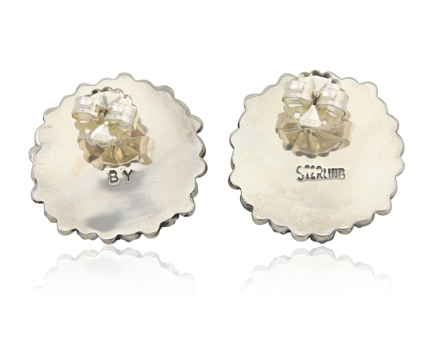 Navajo Petit Point Earrings 925 Silver Turquoise Signed Benson Yazzie C.80's