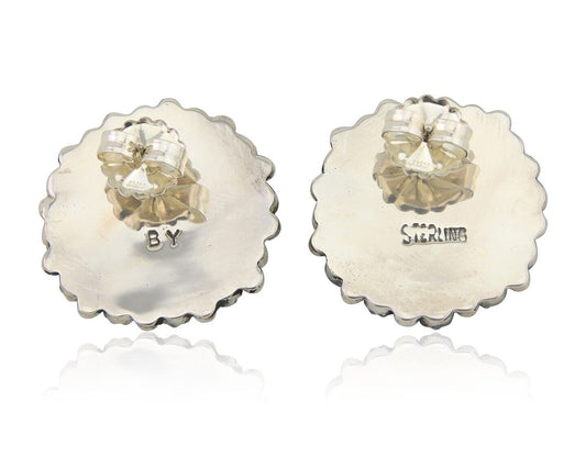 Navajo Petit Point Earrings 925 Silver Turquoise Signed Benson Yazzie C.80's