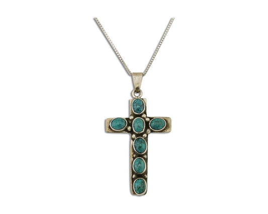Navajo Cross Pendant 925 Silver Turquoise Artist Signed C Montoya C.80's