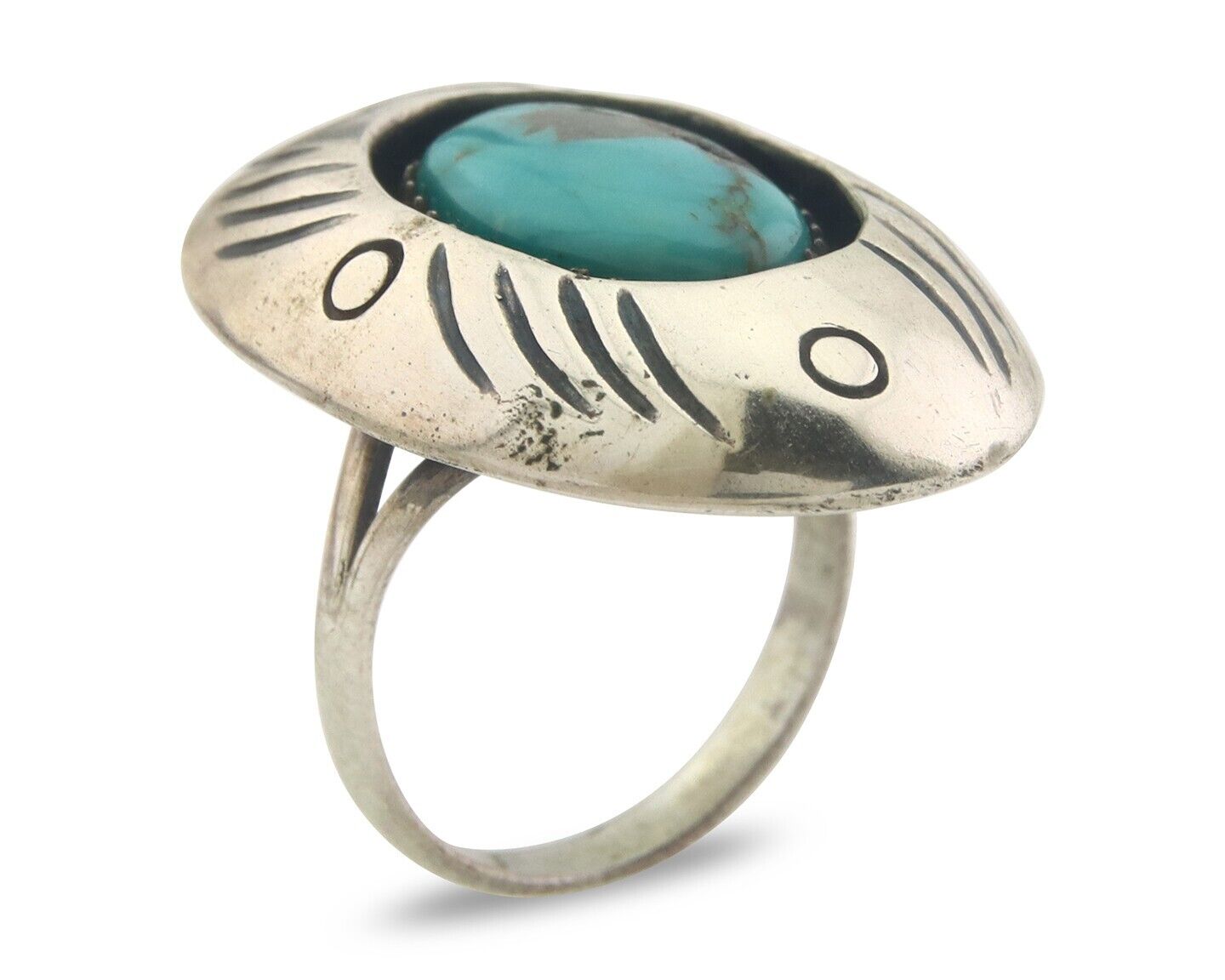 Navajo Ring 925 Sterling Turquoise Handmade Native Artist C.80's Size 7.0