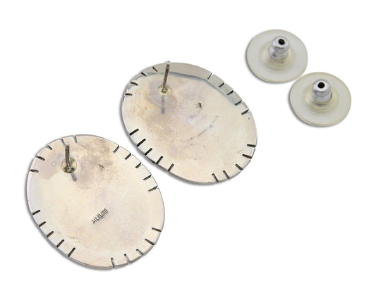 Navajo Paw Earrings 925 Silver Blue Denim Lapis Native American Artist C.80's