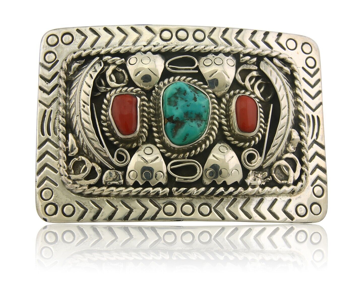 Navajo Belt Buckle 925 Sterling Silver Signed Teepee on Hill 1.9 x 2.9 in C.80's