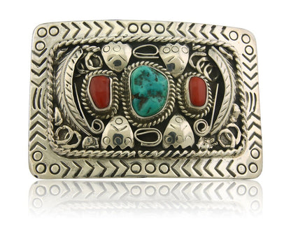 Navajo Belt Buckle 925 Sterling Silver Signed Teepee on Hill 1.9 x 2.9 in C.80's